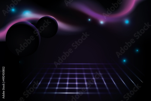 Metaverse abstract background with copy space. Back lighting 3d shape. Minimalistic concept for presentation.