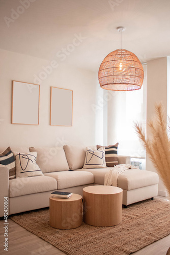 Viertical view of modern an boho living room