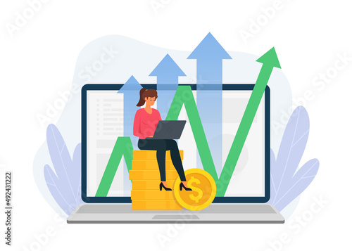 Investment and analysis money profits. Successful investor or entrepreneur. Financial consulting, investment and savings. Vector illustration of financial illustration.