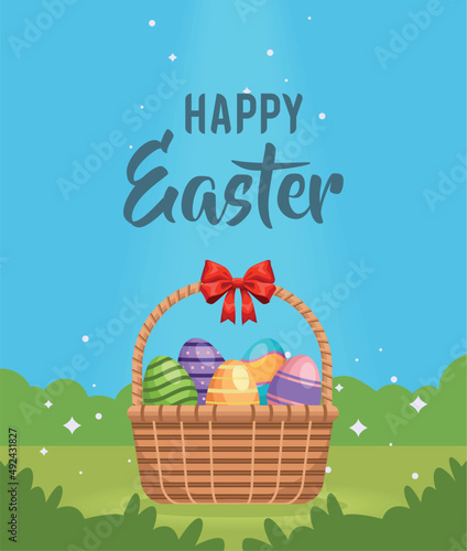 happy easter basket with eggs