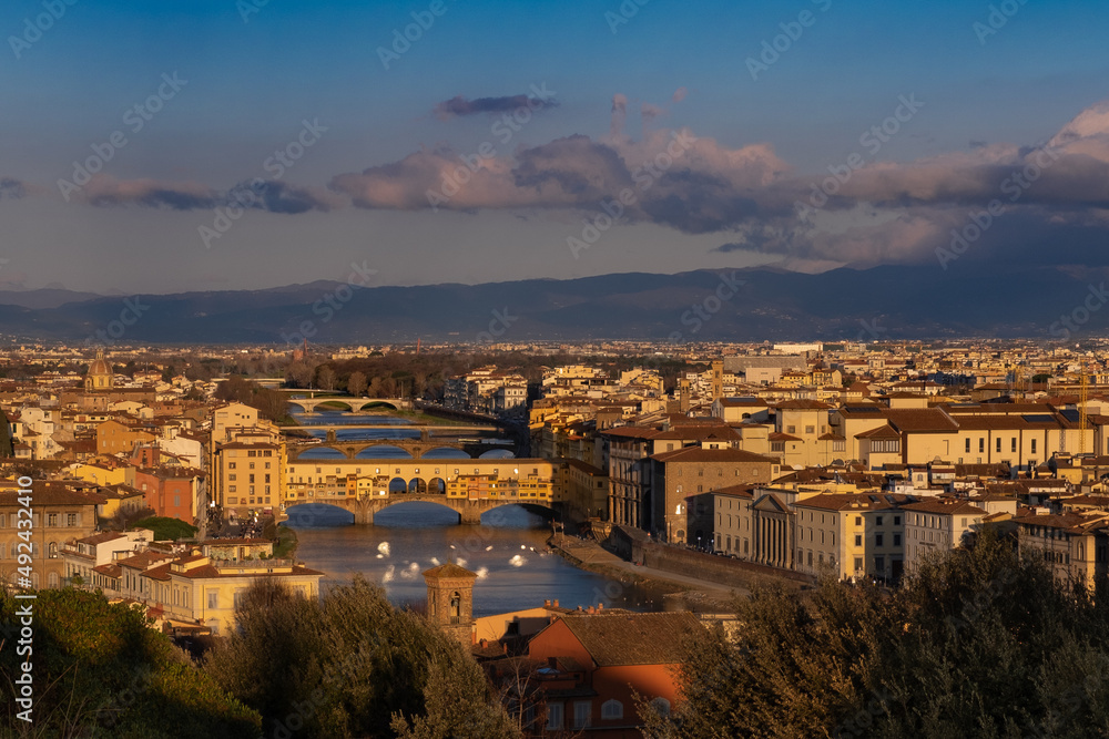 Cityscape of Florence with arno river and Ponte Vecchio