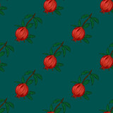 Creative seamless pattern with pomegranate. Oil paint effect. Bright summer print. Great design for any purposes	