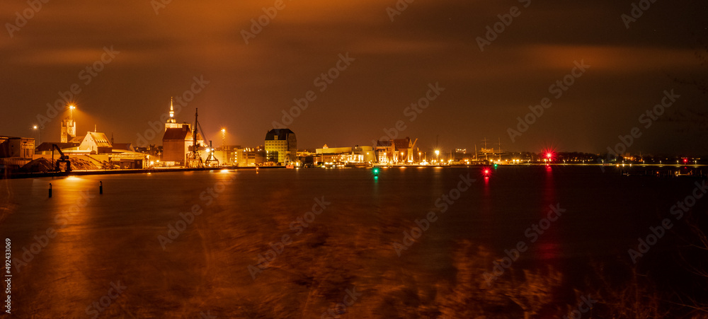 Stralsund, Hafen, Nacht, Lichter, Wasser