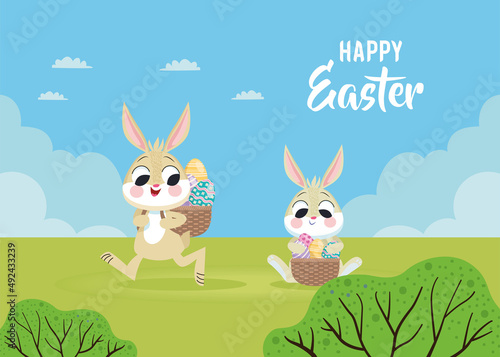 happy easter cute rabbits