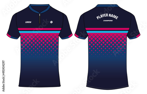 Sports polo collar t-shirt jersey design flat sketch illustration, Abstract Pattern Cricket jersey concept with front and back view for Soccer, Football, Tennis and badminton uniform kit