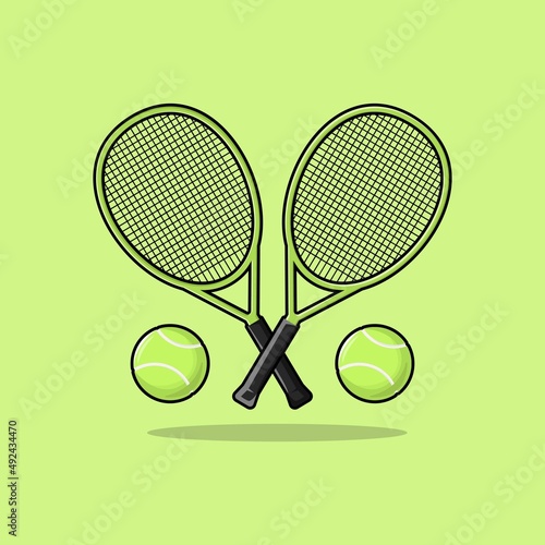 tennis racket and balls sport equipment vector drawing artwork