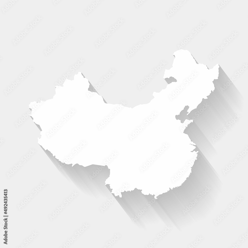 White China map on gray background, vector