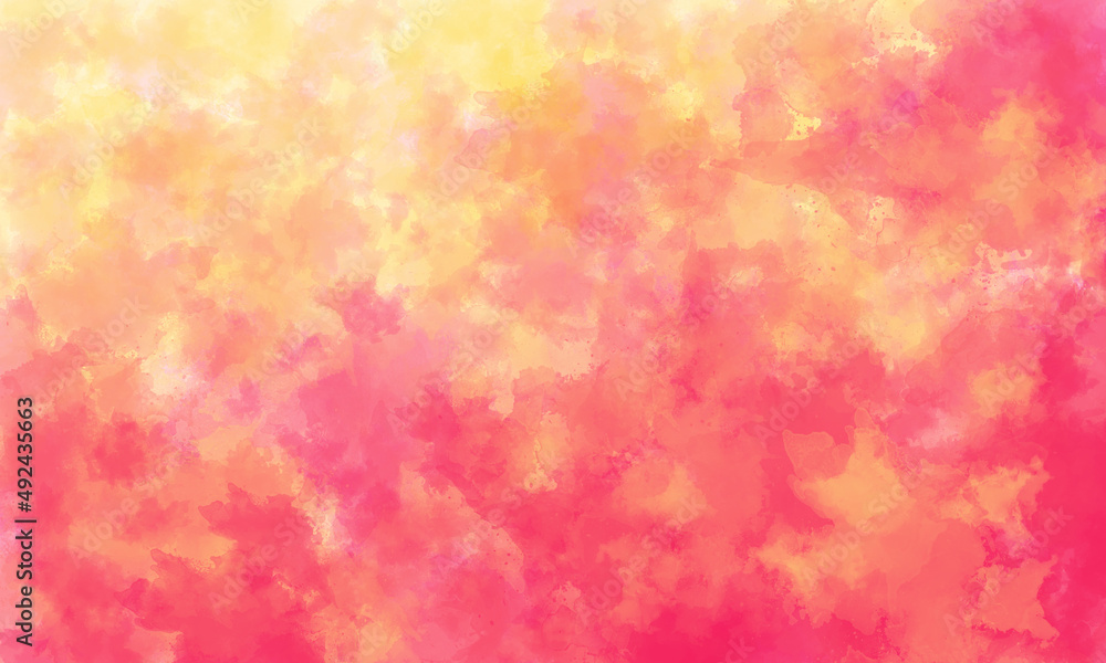 Abstract summer translucent watercolor background in yellow and pink ...