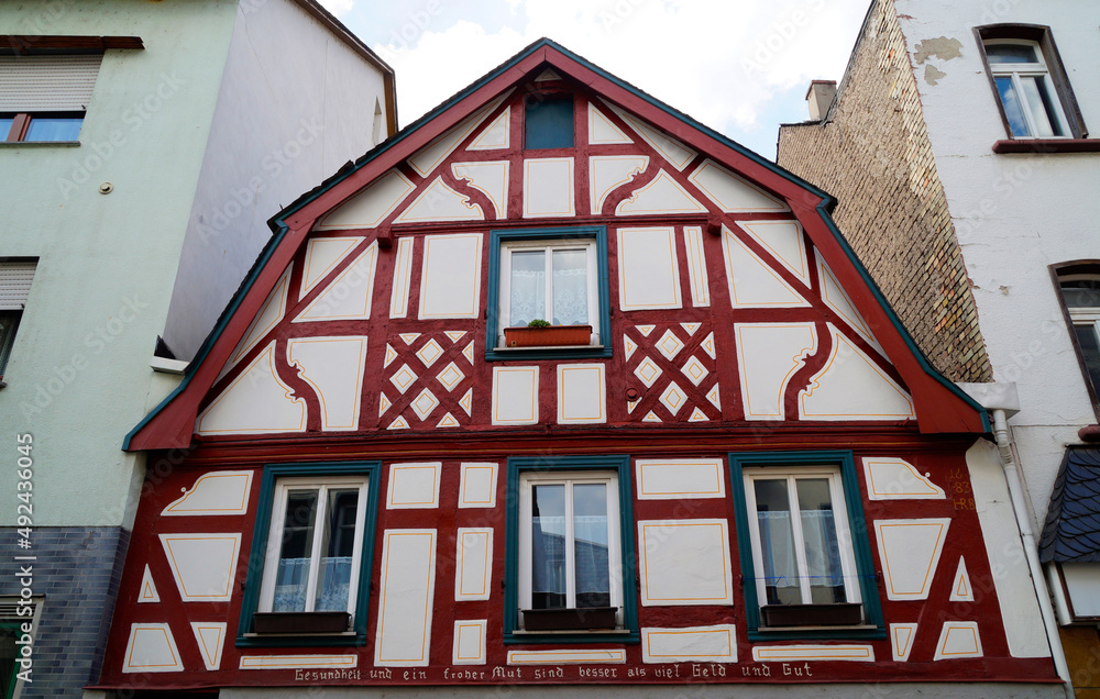 Beautiful quaint timber-framed houses of Bacharach on Rhein or Rhine in Germany