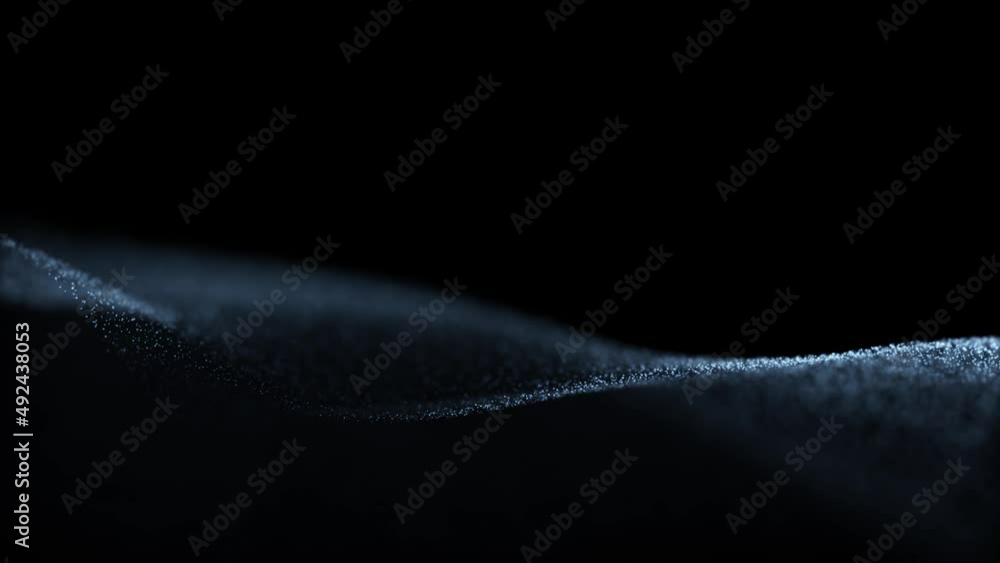 Smooth slow motion moving dotted wavy detailed lines on dark black copy space background seamless loop animation.