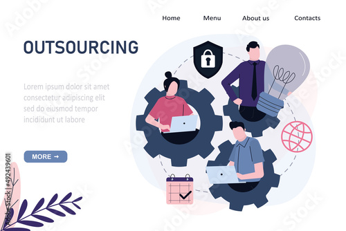 Outsourcing company. Idea of teamwork and project delegation. Company development and business strategy and planning