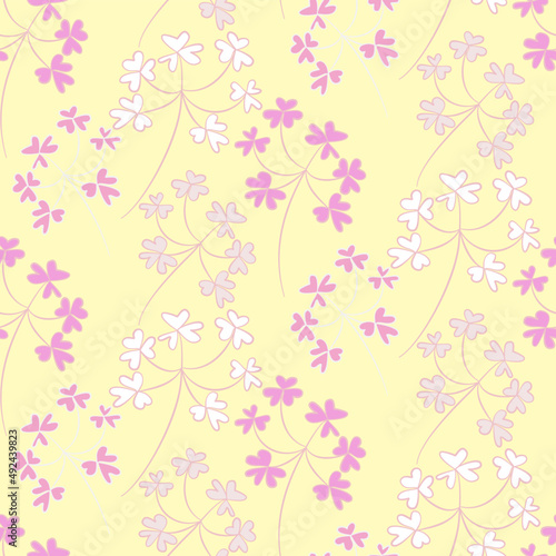 Vector seamless half-drop pattern, with leaves and flowers