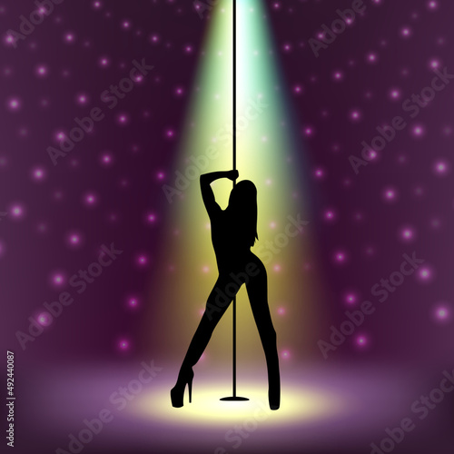 Stripper silhouette.Pole dancer silhouette.Sexy stripper girl silhouette.Striptease dancer silhouette