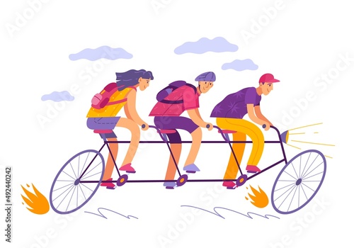 People ride tandem bike