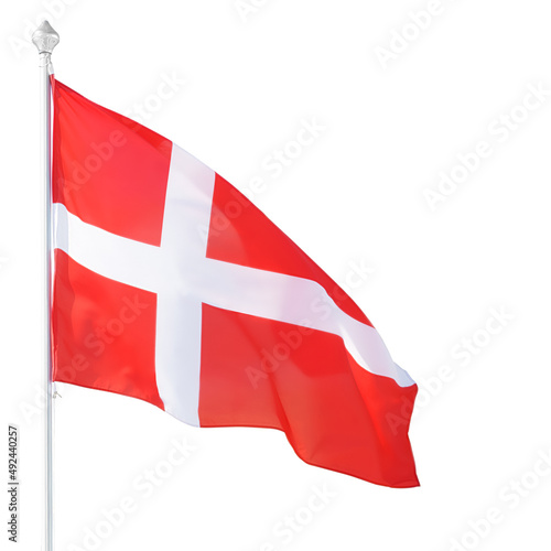 Obraz na płótnie Danish flag on flagpole isolated with clipping path w salonie