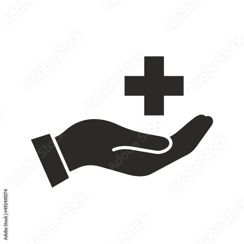 First aid icon. Healthcare and medicine. Humanitarian aid. Medical cross symbol. Vector icon isolated on white background.