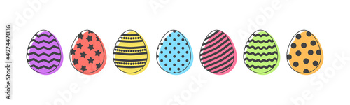 Easter eggs vector icon, cartoon paint art, spring egg hunt, cute bright set isolated on white background. Holiday illustration