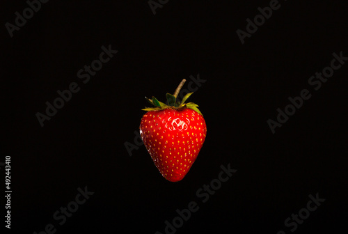 Fresh strawberry on black background. Close up view