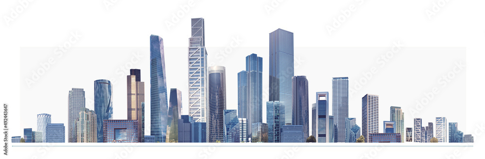Fototapeta premium Modern City illustration isolated at white with space for text. Success in business, international corporations, Skyscrapers, banks and office buildings.