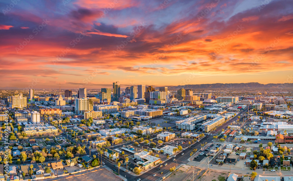 Phoenix, Arizona, USA Downtown Skyline Aerial - obrazy, fototapety, plakaty 