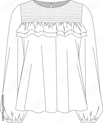 long sleeve ruffled smock blouse