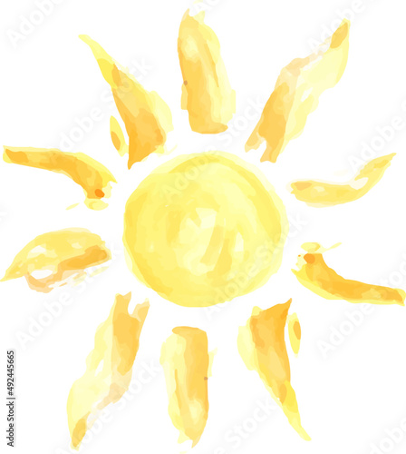 Watercolor sun illustration , weather heat sign