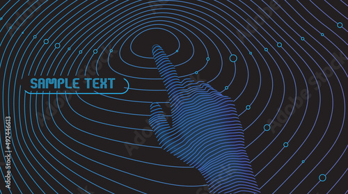 Abstract virtual futuristic Hand touch the circle interface on with Dynamic Line Wave , Point finger touching technology concept