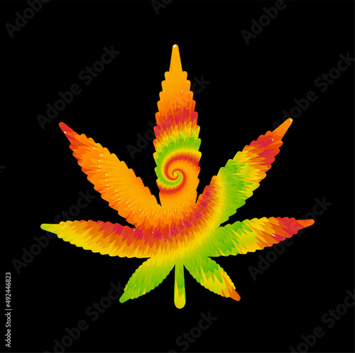Tie dye psychedelic surreal weed leaf.Vector tiedye cartoon character illustration logo art. Groovy weed leaf,cannabis,marijuana tie dy,hippie,60s,70s,trippy print for t-shirt,poster,logo art concept
