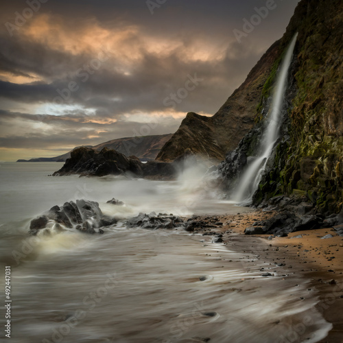 A seaside waterfall