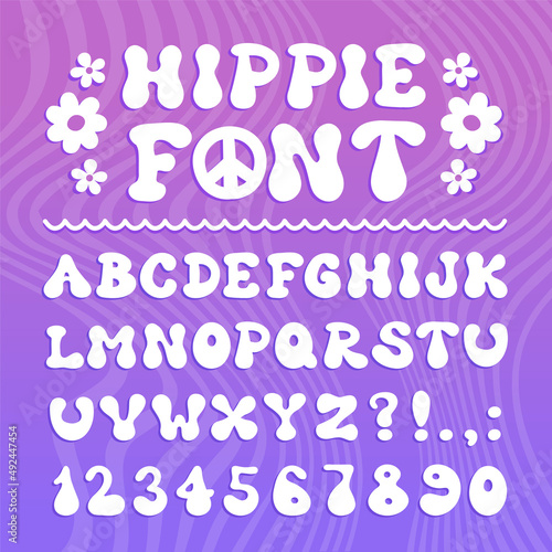 Hippie 60s,70s psychdedelic cartoon style font. Vector doodle illustration letters. Trendy alphabet,cartoon groovy hippie comic abc,60s,70s,funky concept
