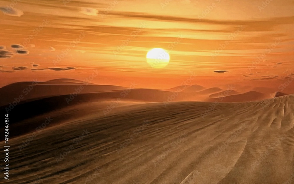 Picturesque evening desert landscape with dunes Picturesque evening desert landscape with dunes