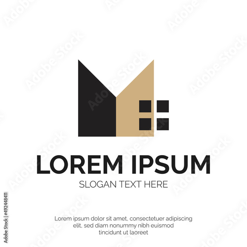 M Letter and Home Logo Design Premium Vector