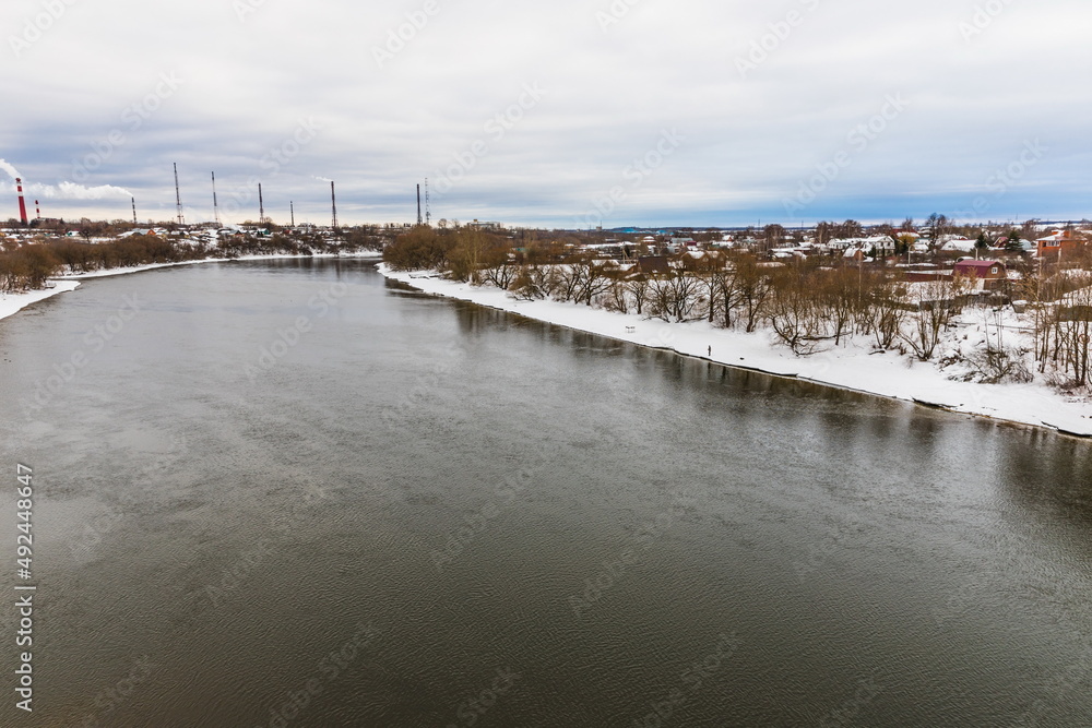 View of the Moscow River in the ancient town of Voskresensk, Moscow Region, Russia