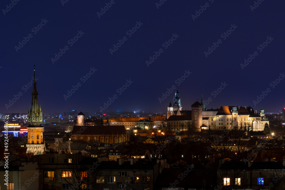 Cracow and Wawel castle by night  