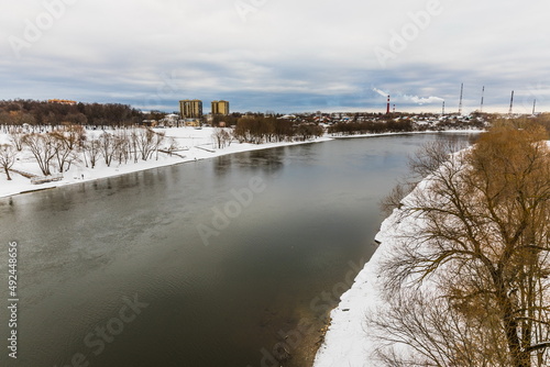 View of the Moscow River in the ancient town of Voskresensk, Moscow Region, Russia