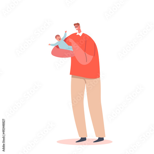 Dad Playing with Child, Family Leisure, Game. Happy Father Character Play, Fun with Daughter or Son. Parenthood Concept