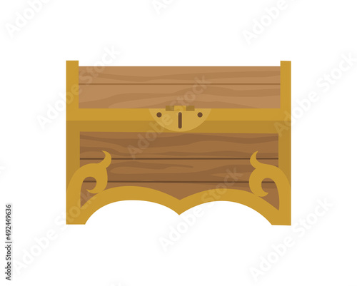 Chest box. Ancient treasure box or pirate closed wooden container. Vector cartoon icon coffer isolated on white background