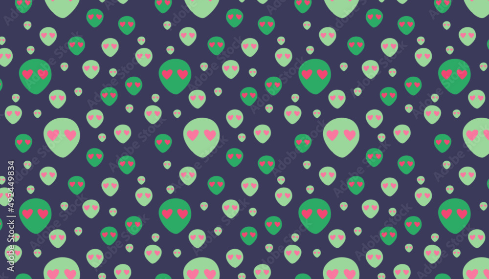 Vector illustration a pattern with alien hearts in the eyes on a dark background Vector illustration a pattern with alien hearts in the eyes on a dark background