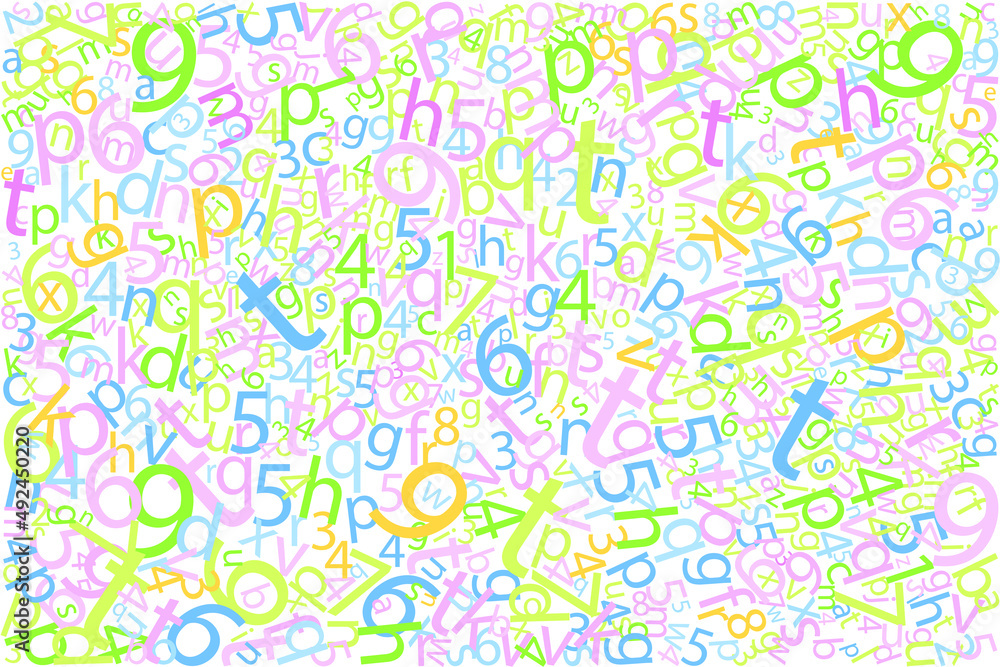 Vector background with letters and numbers pattern for textile or other use, in modern colors Vector background with letters and numbers pattern for textile or other use, in modern colors