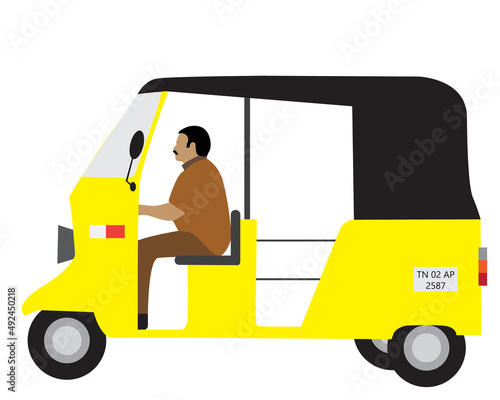 vector of yellow auto rickshaw , a primary transport vehicle in Tamilnadu , India 