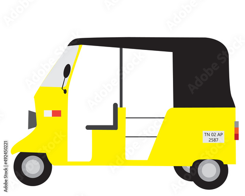 vector of yellow auto rickshaw , a primary transport vehicle in Tamilnadu , India 