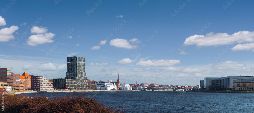 Wide panoramic cityscape of Sonderborg (Dan. Sønderborg), city in Southern Denmark