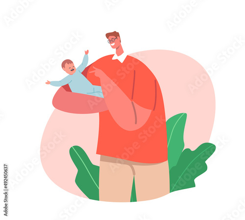 Happy Father Character Play and Fun with Daughter or Son. Parenthood, Childhood, Father on Maternity Leave Concept