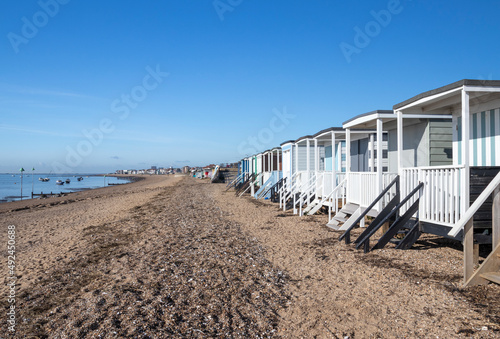 Beach huts at Thorpe Bay, Essex, England, United Kingdom photo