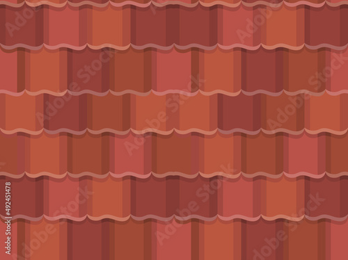 Seamless tile roof. Textured pattern of repeat ceramic rooftop. Clay tiles texture of house covering. Shingles illustration