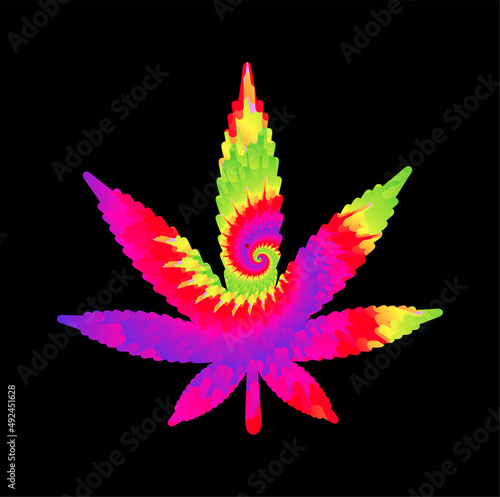 Tie dye psychedelic surreal weed leaf.Vector tiedye cartoon character illustration logo art. Groovy weed leaf,cannabis,marijuana tie dy,hippie,60s,70s,trippy print for t-shirt,poster,logo art concept