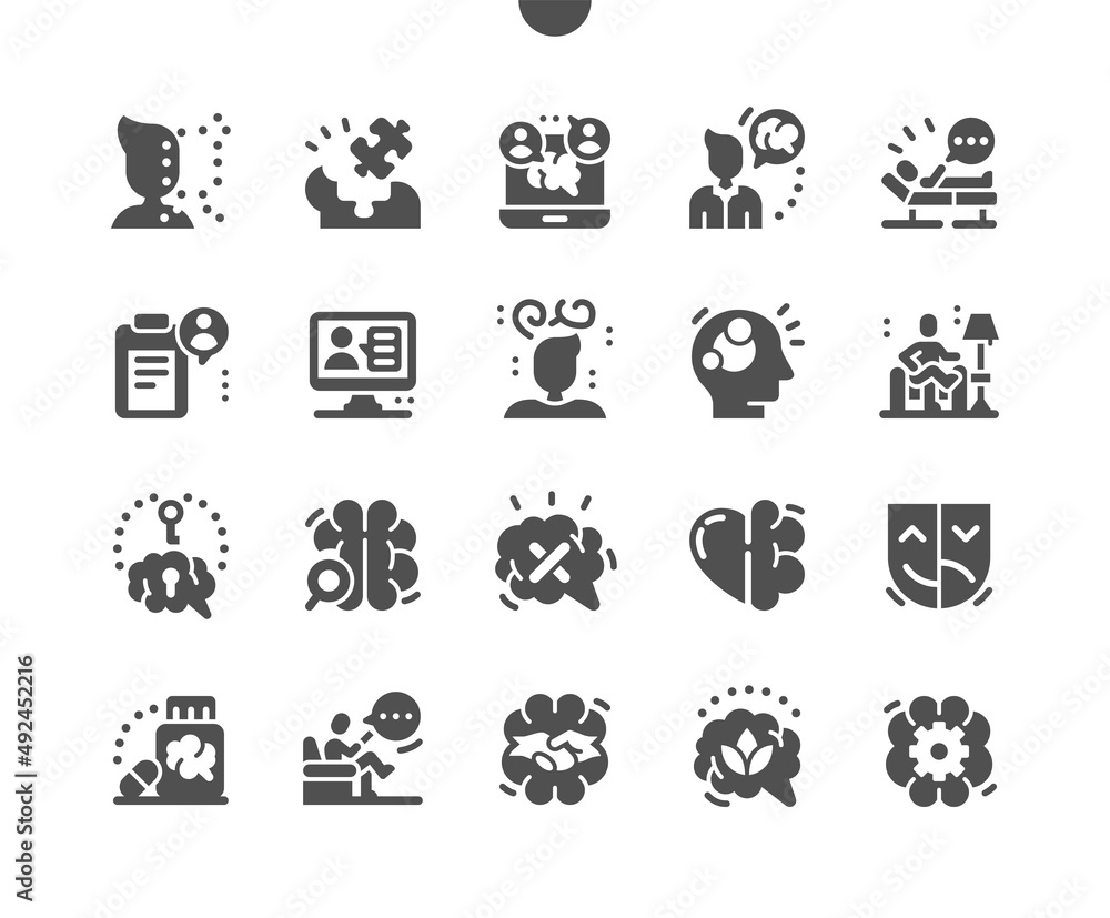 Psychologist. Mental problems. Stress and antidepressants. Health care, medical and medicine. Vector Solid Icons. Simple Pictogram