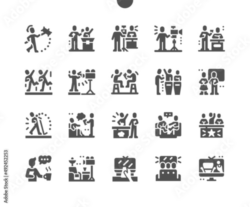 TV Shows. Television and studio. Vocal show. Dance, talent show and other. Vector Solid Icons. Simple Pictogram
