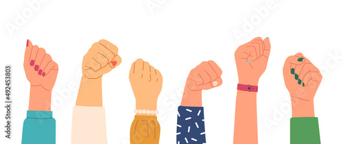 Hands Protest, Human or Women Rights Activist, Feminist Fight with Discrimination, Characters Revolution, Strike, Lgbt