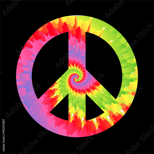 Tie dye psychedelic surreal peace symbol.Vector tiedye cartoon character illustration logo.Hippie peace symbol,pacific,groovy,60s,70s,psychedelic style trippy print for t-shirt,poster,card concept